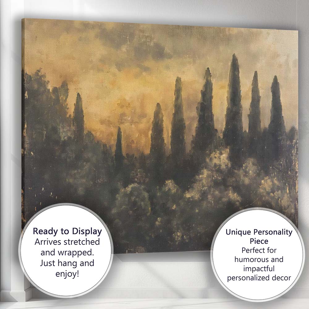 Moody Dark Cypress Tree Woodland Landscape Canvas Wall Art Print Decor Picture Ready to Hang