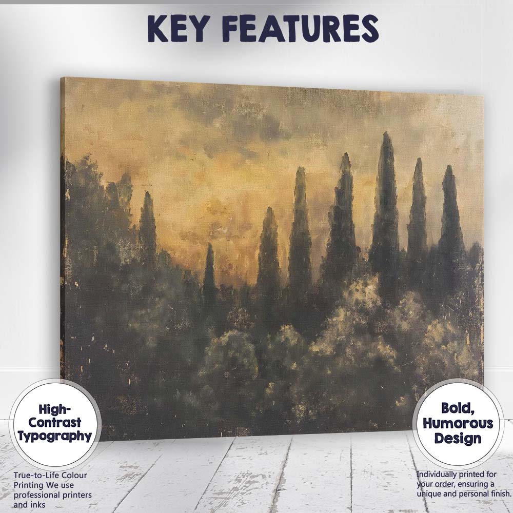 Moody Dark Cypress Tree Woodland Landscape Canvas Wall Art Print Decor Picture Ready to Hang