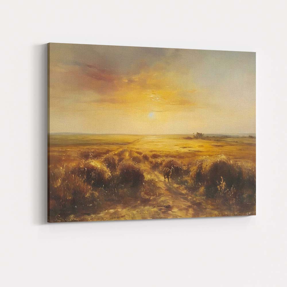 Golden Sunset Meadow Countryside Landscape Warm Rustic Canvas Wall Art Print Decor Picture Ready to Hang