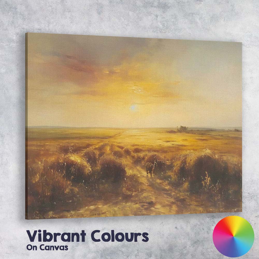 Golden Sunset Meadow Countryside Landscape Warm Rustic Canvas Wall Art Print Decor Picture Ready to Hang