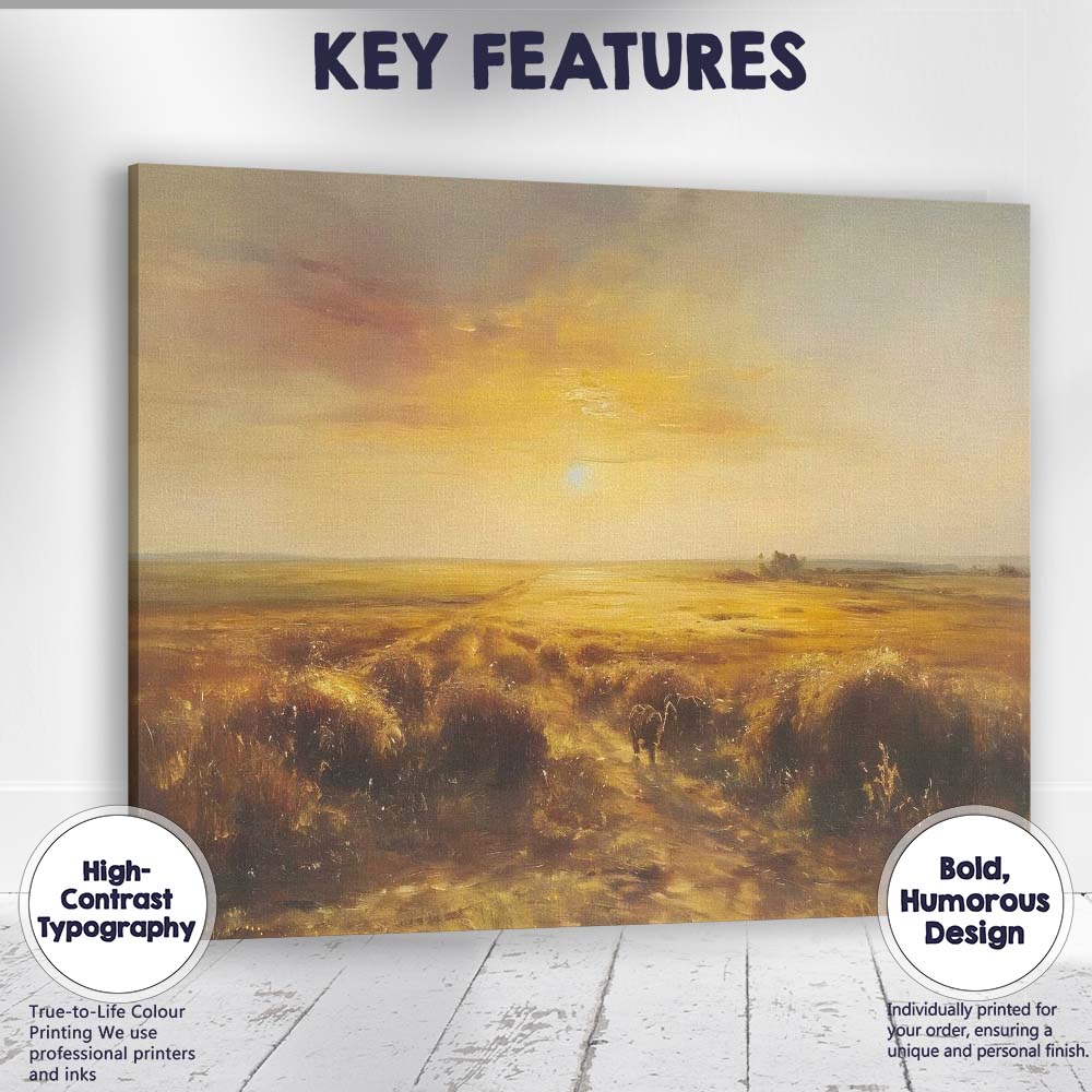 Golden Sunset Meadow Countryside Landscape Warm Rustic Canvas Wall Art Print Decor Picture Ready to Hang