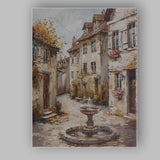 Charming European Village Fountain Street Scene Painting Canvas Wall Art Print Decor Picture Ready to Hang
