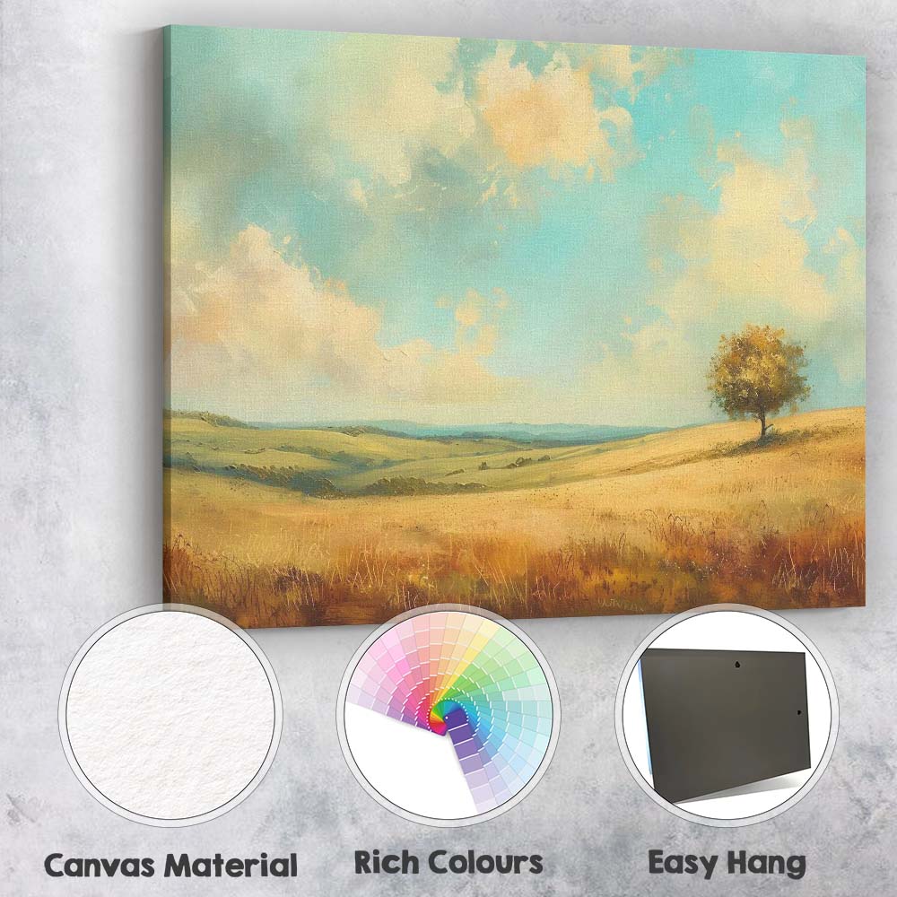 Soft Pastel Lone Tree Rolling Hills Scenic Landscape Canvas Wall Art Print Decor Picture Ready to Hang
