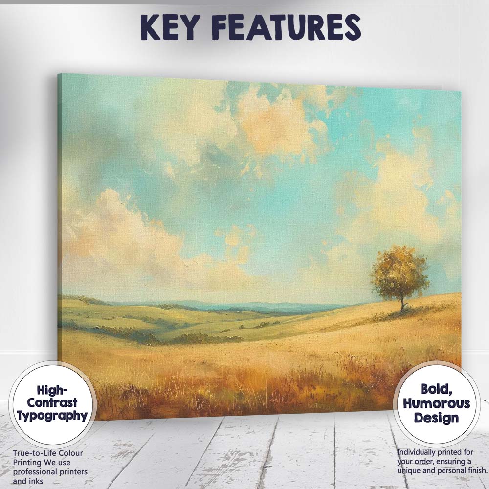 Soft Pastel Lone Tree Rolling Hills Scenic Landscape Canvas Wall Art Print Decor Picture Ready to Hang