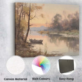 Misty River Boat Tranquil Woodland Waterside Landscape Canvas Wall Art Print Decor Picture Ready to Hang