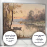 Misty River Boat Tranquil Woodland Waterside Landscape Canvas Wall Art Print Decor Picture Ready to Hang