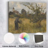 Traditional Orchard Gardener Village Church Countryside Scene Canvas Wall Art Print Decor Picture Ready to Hang