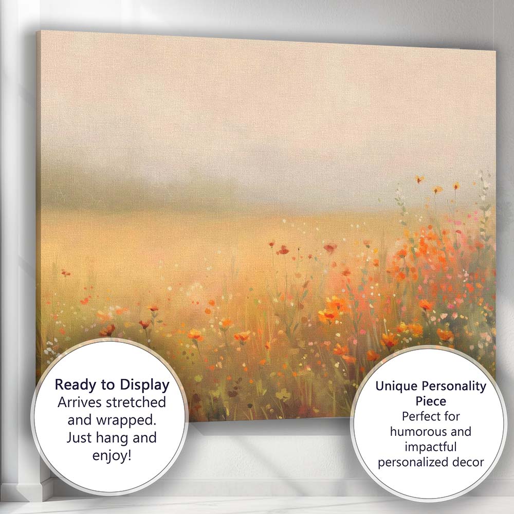 Dreamy Wildflower Meadow in Soft Morning Light Canvas Wall Art Print Decor Picture Ready to Hang