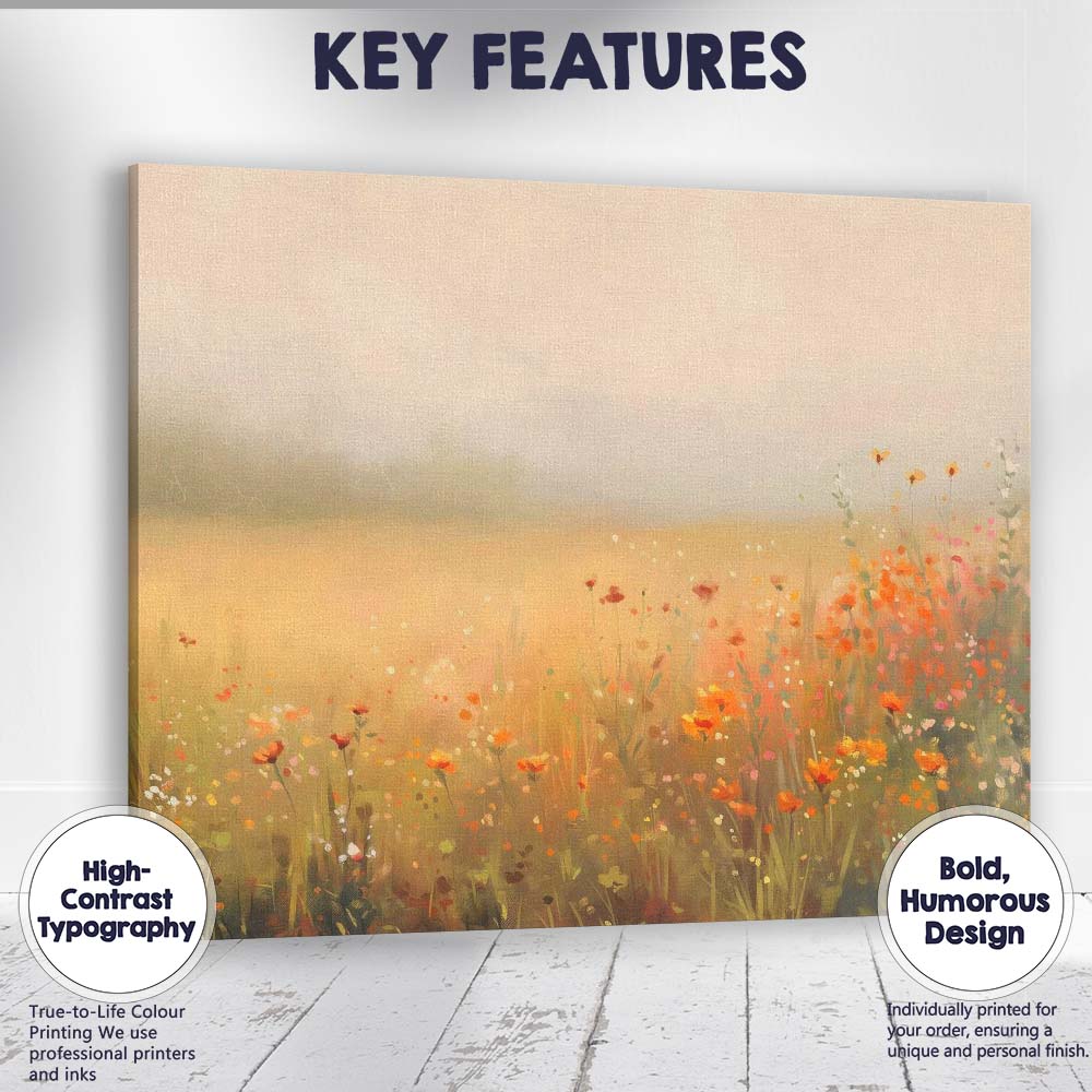 Dreamy Wildflower Meadow in Soft Morning Light Canvas Wall Art Print Decor Picture Ready to Hang
