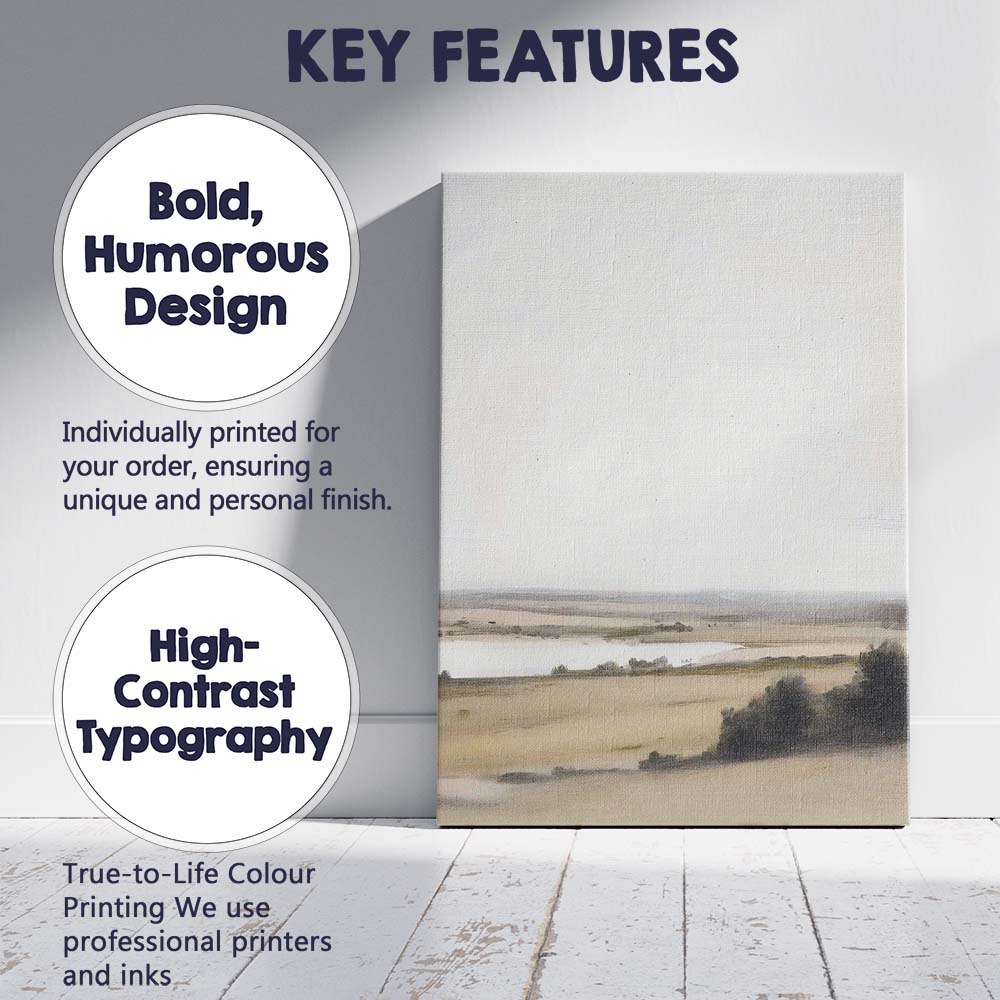 Minimalist Tranquil Lake Panorama Soft Beige Landscape Canvas Wall Art Print Decor Picture Ready to Hang