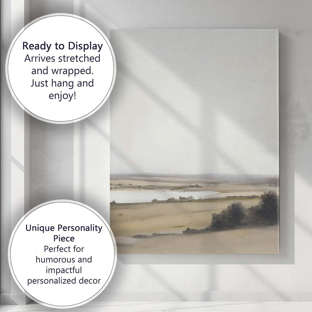 Minimalist Tranquil Lake Panorama Soft Beige Landscape Canvas Wall Art Print Decor Picture Ready to Hang