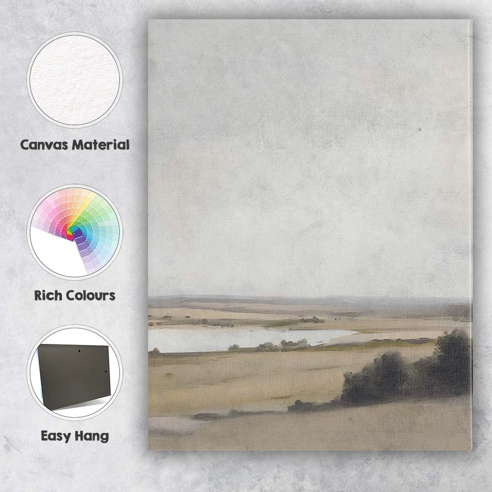 Minimalist Tranquil Lake Panorama Soft Beige Landscape Canvas Wall Art Print Decor Picture Ready to Hang