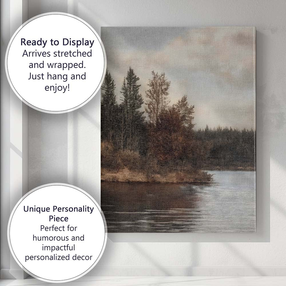 Sepia Forest Lake Reflection Rustic Woodland Landscape Canvas Wall Art Print Decor Picture Ready to Hang