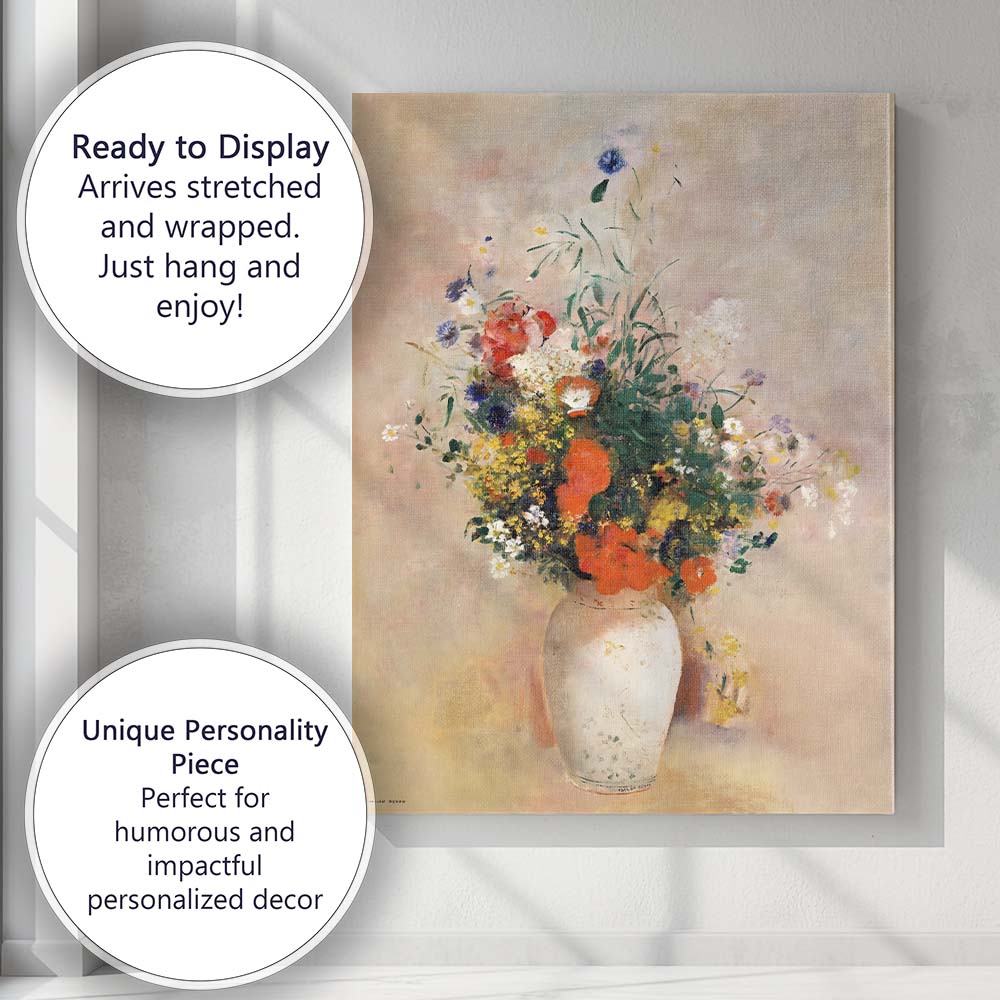 Impressionist Wildflower Bouquet in White Vase Soft Pastel Floral Still Life Canvas Wall Art Print Decor Picture Ready to Hang
