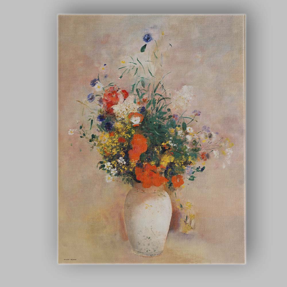 Impressionist Wildflower Bouquet in White Vase Soft Pastel Floral Still Life Canvas Wall Art Print Decor Picture Ready to Hang