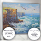 Sunny Coastal Cliffs Seagulls Ocean Breeze Seascape Canvas Wall Art Print Decor Picture Ready to Hang