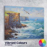 Sunny Coastal Cliffs Seagulls Ocean Breeze Seascape Canvas Wall Art Print Decor Picture Ready to Hang