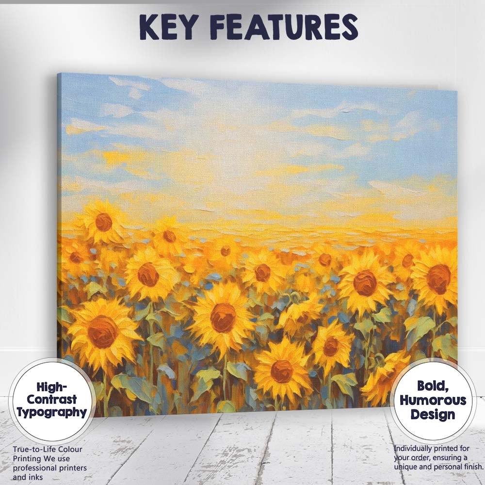 Golden Sunflower Field Summer Floral Impressionist Landscape Canvas Wall Art Print Decor Picture Ready to Hang