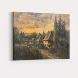 Peaceful Country Village at Sunset Impressionist Landscape Canvas Wall Art Print Decor Picture Ready to Hang