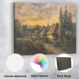 Peaceful Country Village at Sunset Impressionist Landscape Canvas Wall Art Print Decor Picture Ready to Hang