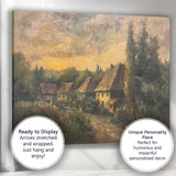 Peaceful Country Village at Sunset Impressionist Landscape Canvas Wall Art Print Decor Picture Ready to Hang