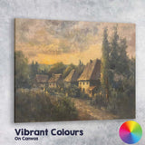 Peaceful Country Village at Sunset Impressionist Landscape Canvas Wall Art Print Decor Picture Ready to Hang