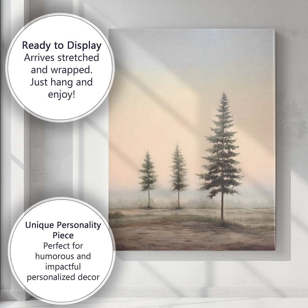Minimalist Pine Trees Misty Horizon Scandinavian Landscape Canvas Wall Art Print Decor Picture Ready to Hang