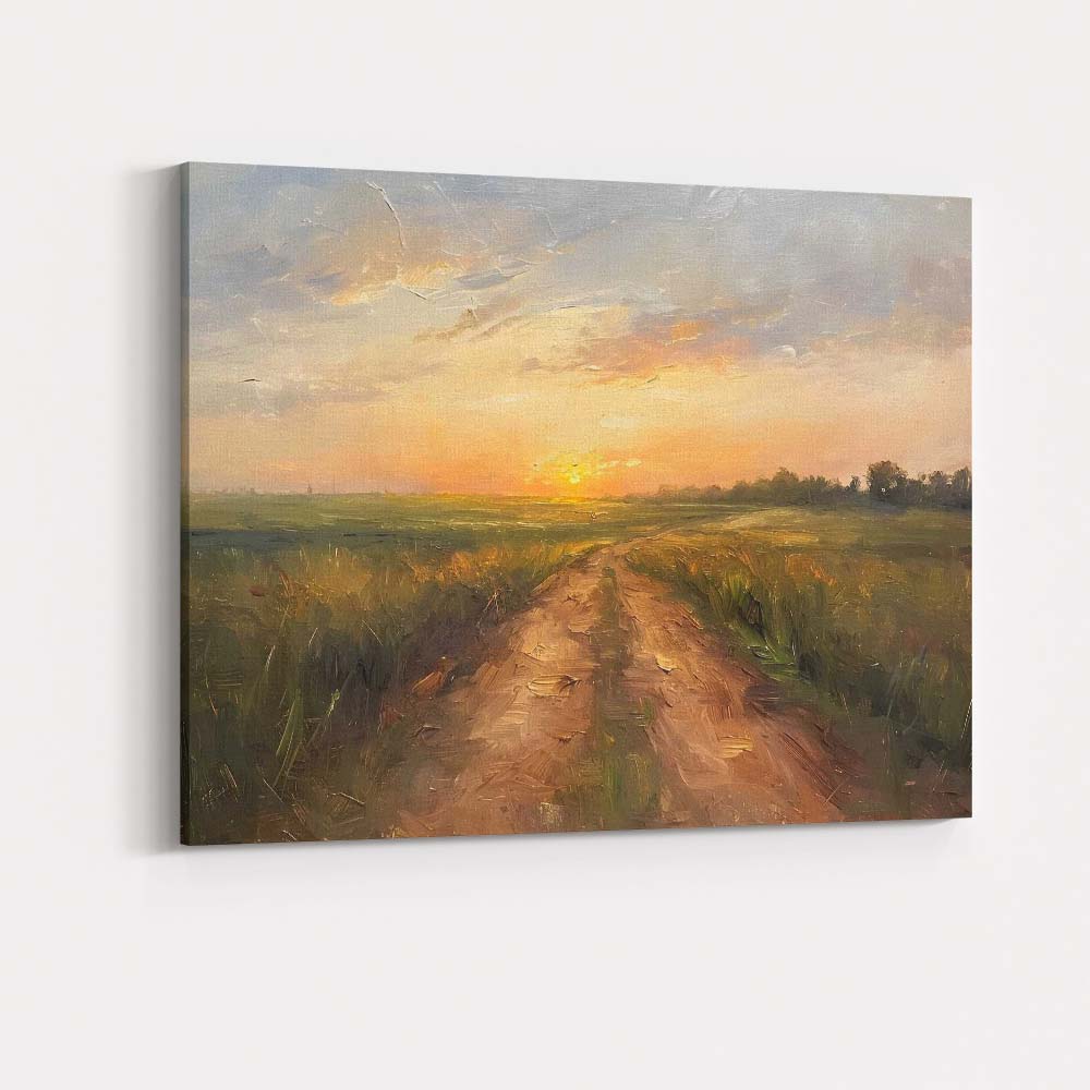 Golden Sunset Country Path Rural Field Landscape Canvas Wall Art Print Decor Picture Ready to Hang