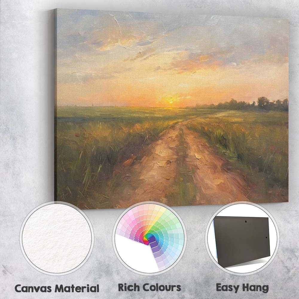 Golden Sunset Country Path Rural Field Landscape Canvas Wall Art Print Decor Picture Ready to Hang
