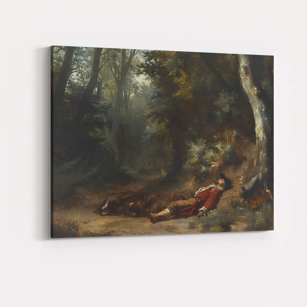 Woodland Resting Traveller Horse Forest Path Romantic Landscape Canvas Wall Art Print Decor Picture Ready to Hang