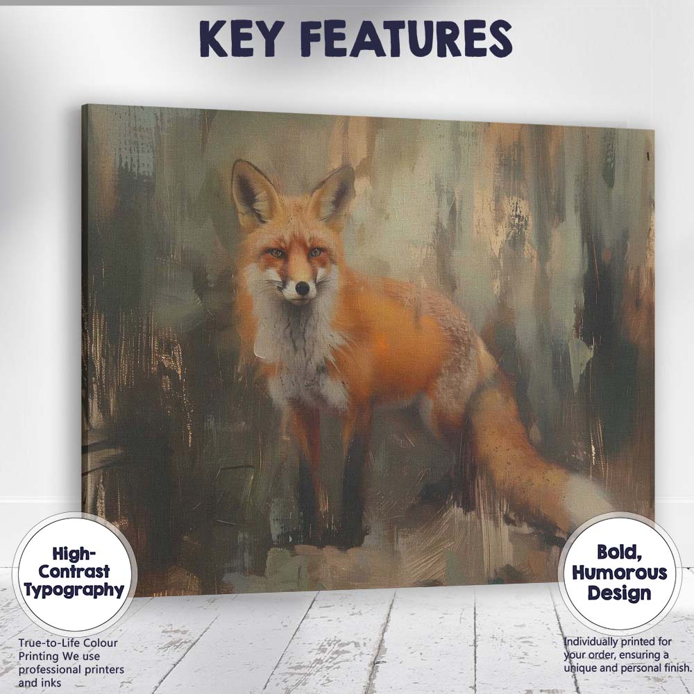 Rustic Red Fox Wildlife Portrait Contemporary Animal Artwork Canvas Wall Art Print Decor Picture Ready to Hang