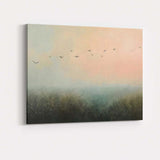 Dreamy Misty Meadow Flying Birds Pastel Landscape Canvas Wall Art Print Decor Picture Ready to Hang