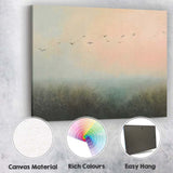 Dreamy Misty Meadow Flying Birds Pastel Landscape Canvas Wall Art Print Decor Picture Ready to Hang