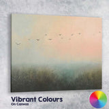 Dreamy Misty Meadow Flying Birds Pastel Landscape Canvas Wall Art Print Decor Picture Ready to Hang