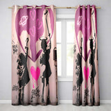 Pink Heart Children Silhouette Urban Graffiti Stylish Bold Artwork for Home Decor Readymade Eyelet Ring Top Thermal 100% Blackout Curtains