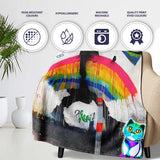 Rainbow Umbrella Woman Birds Colourful Street Art, All Season Comfort, Comfortable Everyday Use - Super Soft Fleece Blanket Bed Sofa Throw