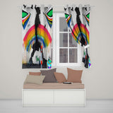 Rainbow Umbrella Woman Birds Colourful Street Art Distinctive Artistic Home Decor Readymade Eyelet Ring Top Thermal 100% Blackout Curtains