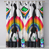 Rainbow Umbrella Woman Birds Colourful Street Art Distinctive Artistic Home Decor Readymade Eyelet Ring Top Thermal 100% Blackout Curtains