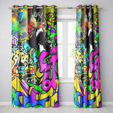 Woman Reading Colourful Graffiti Collage Street Art Stylish Design for Home Decor Readymade Eyelet Ring Top Thermal 100% Blackout Curtains