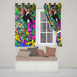 Woman Reading Colourful Graffiti Collage Street Art Stylish Design for Home Decor Readymade Eyelet Ring Top Thermal 100% Blackout Curtains
