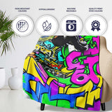 Woman Reading Colourful Graffiti Collage Street Art, All Season Comfort, Modern Interior Accent - Super Soft Fleece Blanket Bed Sofa Throw