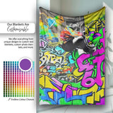 Woman Reading Colourful Graffiti Collage Street Art, All Season Comfort, Modern Interior Accent - Super Soft Fleece Blanket Bed Sofa Throw