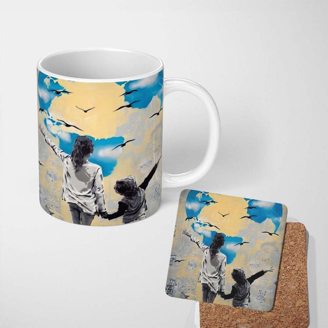 Mother and Child World Map Heart Graffiti 11oz Ceramic Coffee Tea Mug White Large Handle