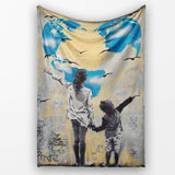 Mother and Child World Map Heart Graffiti, Bedroom Living Room Accent, Comfortable Everyday Use - Super Soft Fleece Blanket Bed Sofa Throw