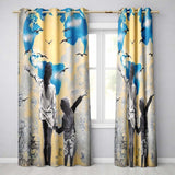 Mother and Child World Map Heart Graffiti Timeless Elegant Artwork for Home Decor Readymade Eyelet Ring Top Thermal 100% Blackout Curtains