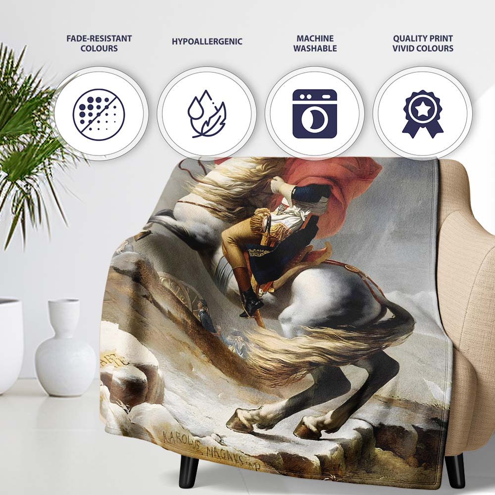 Napoleonic Horse Rider Classical Historical Painting, Lightweight Comfortable Decorative Accent - Super Soft Fleece Blanket Bed Sofa Throw