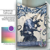 Monochrome Urban Photographer Floral Graffiti, All Season Comfort, Thoughtful Housewarming Gift - Super Soft Fleece Blanket Bed Sofa Throw