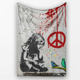 Red Peace Symbol Distressed Figure Graffiti, Bedroom Living Room Accent, Unique Artistic Design - Super Soft Fleece Blanket Bed Sofa Throw