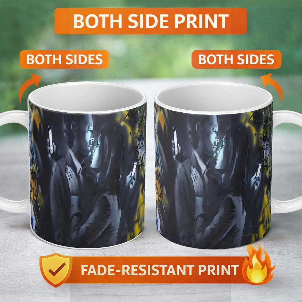 Romantic Couple Kiss Dark Urban Graffiti 11oz Ceramic Coffee Tea Mug White Large Handle