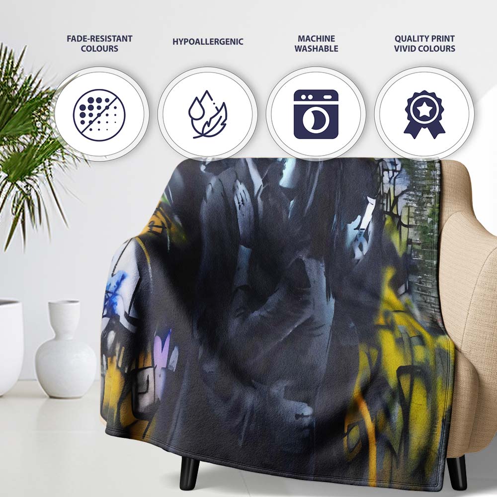 Romantic Couple Kiss Dark Urban Graffiti, Bedroom Living Room Accent, Decorative Wall Art Style - Super Soft Fleece Blanket Bed Sofa Throw
